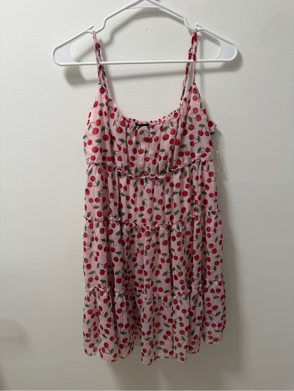 Pink Cherry Print Tiered Mini Sundress